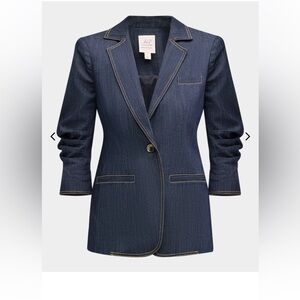 Cinq à Sept Navy Dark Denim Blazer with Contrast Stitching